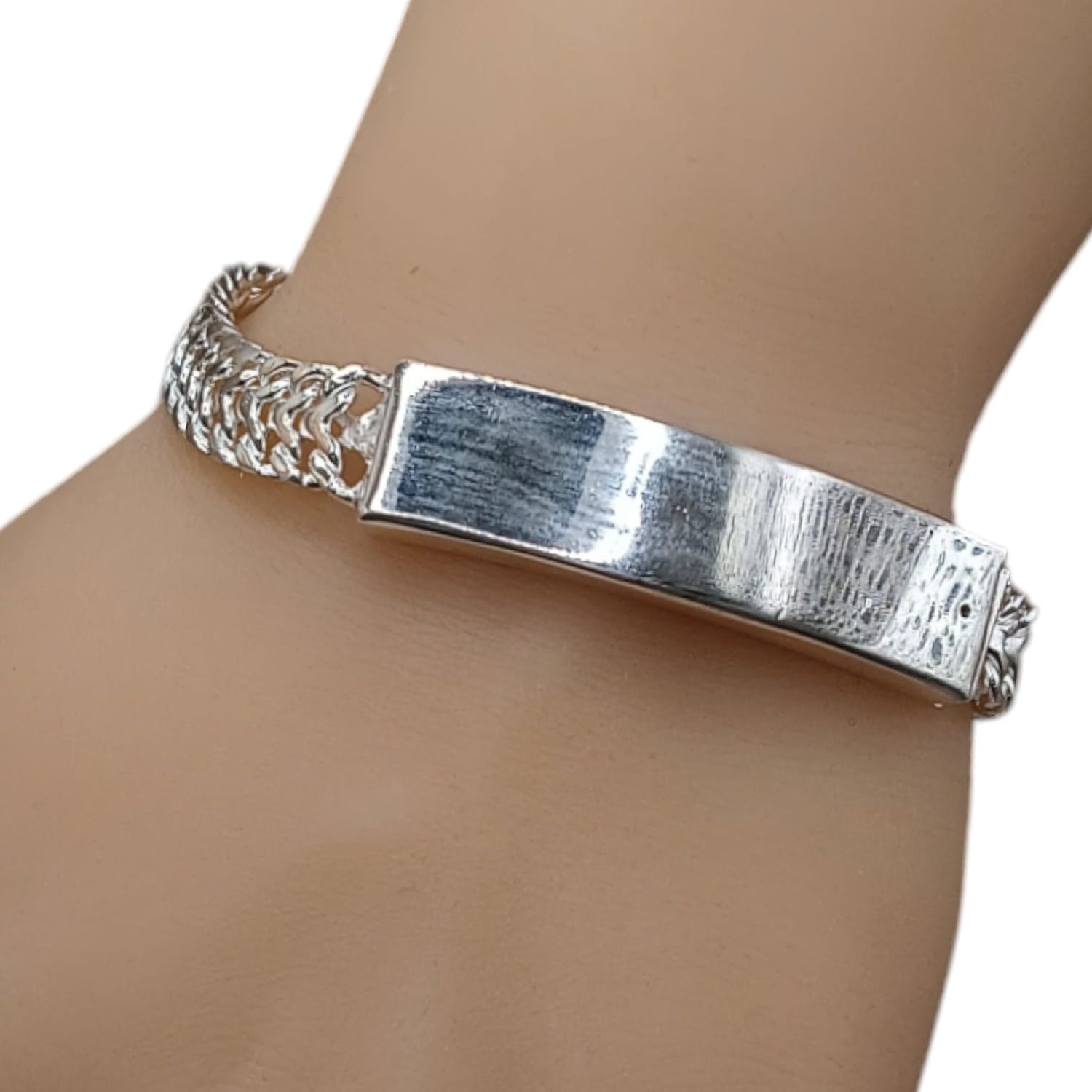 PULSERA CON PLACA TEJIDO CHINO 8&quot; 10MM PLATA .925