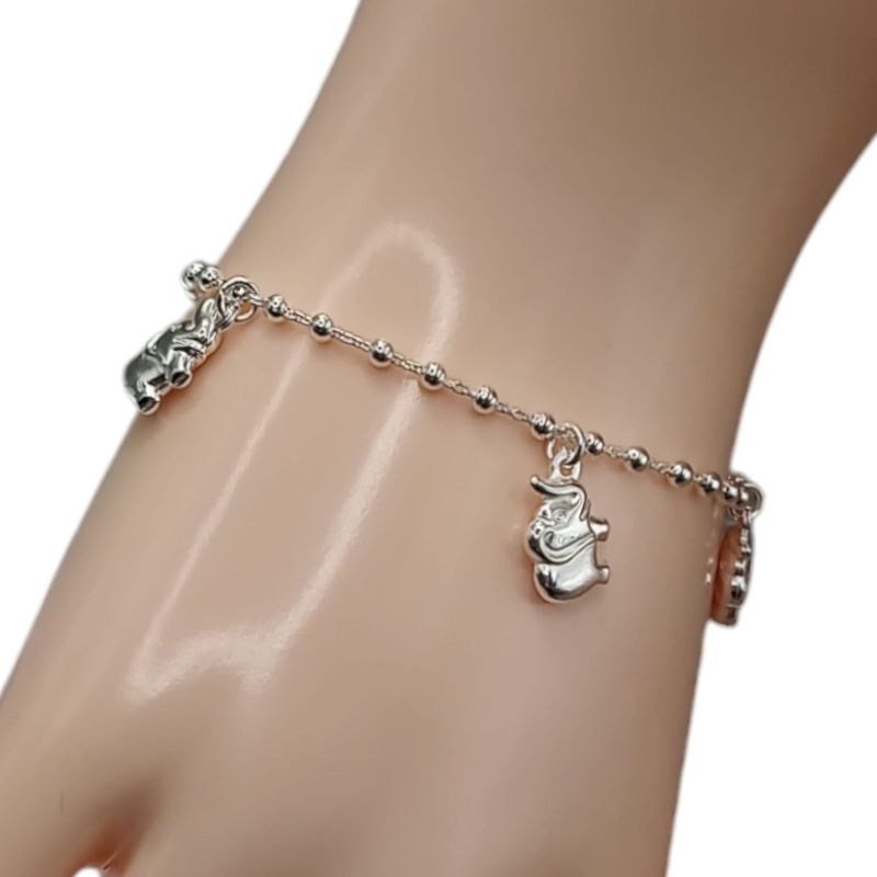 PULSERA ELEFANTITO FELIZ  FANCY 7&quot; PLATA .925