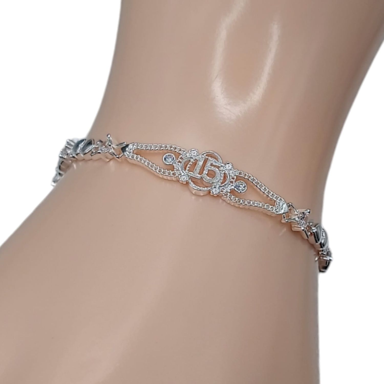 PULSERA PRINCESA XV AÑOS  7&quot; PLATA .925