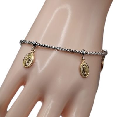 PULSERA DOS COLORES CON MEDALLA V DE GPE 7.5" PLATA .925