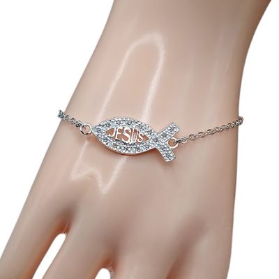 PULSERA JESUS PESCADOR  7.5&quot; PLATA .925
