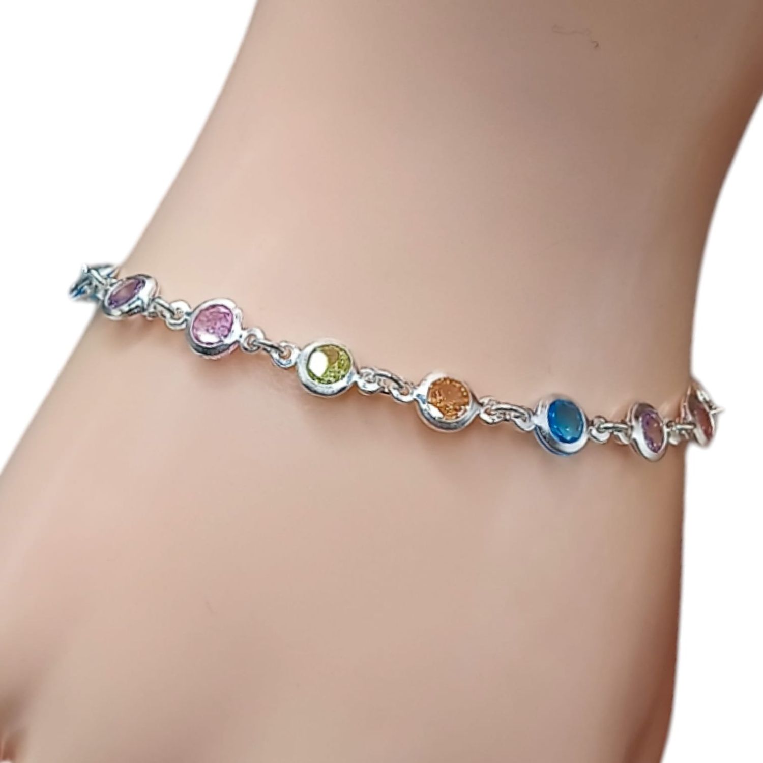 PULSERA CZ MULTICOLOR 7&quot; PLATA .925