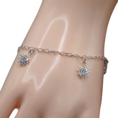 PULSERA FLOR 3D CZ BLANCA 7&quot; PLATA .925