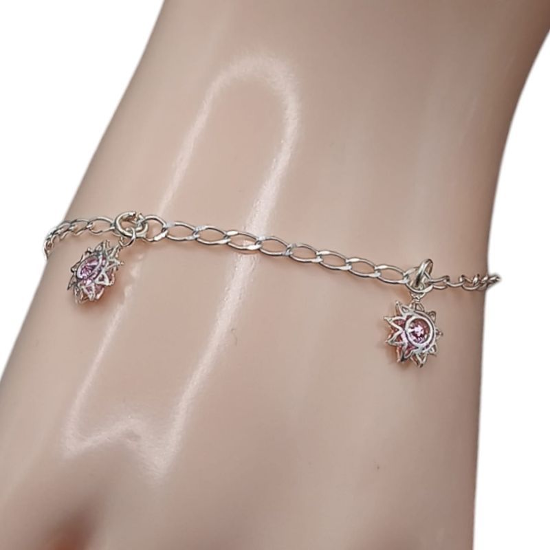 PULSERA FLOR 3 D CZ ROSA 7&quot; PLATA .925
