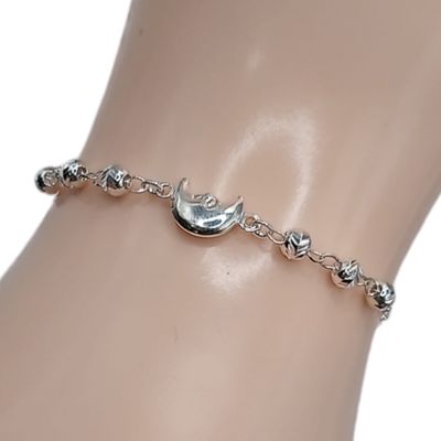 PULSERA BOLITAS DIAMANTADAS  7" PLATA .925