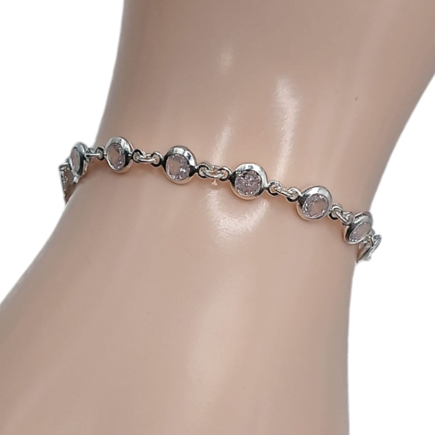 PULSERA NIÑA 5&quot; CZ BLANCA PLATA .925