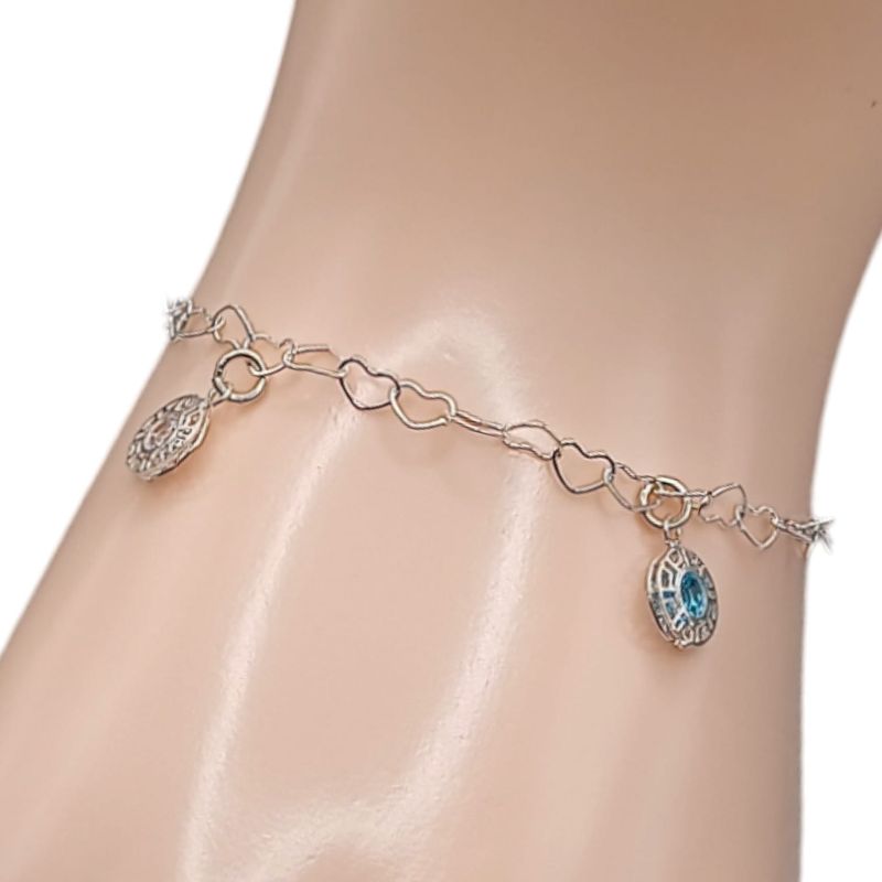 PULSERA CZ 3 D CZ AZUL Y BLANCA 7&quot; PLATA .925