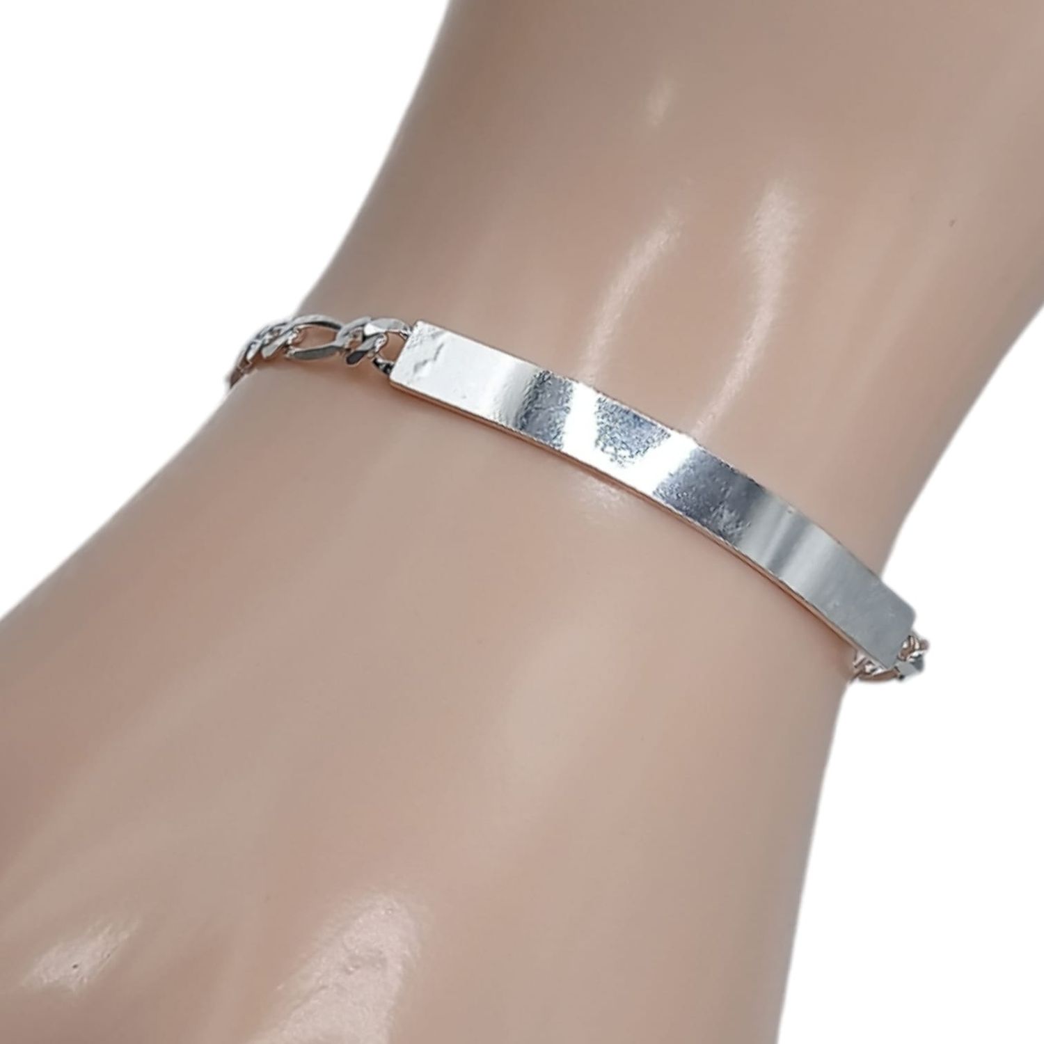 Pulsera con placa 8&quot; figaro  4mm PLATA .925