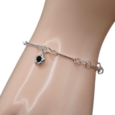 PULSERA DIJE FLOR CZ NEGRA 7&quot;-8&quot; de largo. PLATA .925