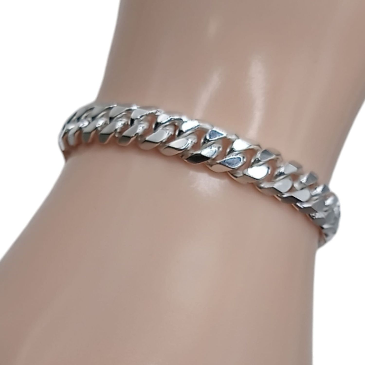 PULSERA CUBANA UNISEX LARGO 6.5&quot; ANCHO  8mm PLATA .925