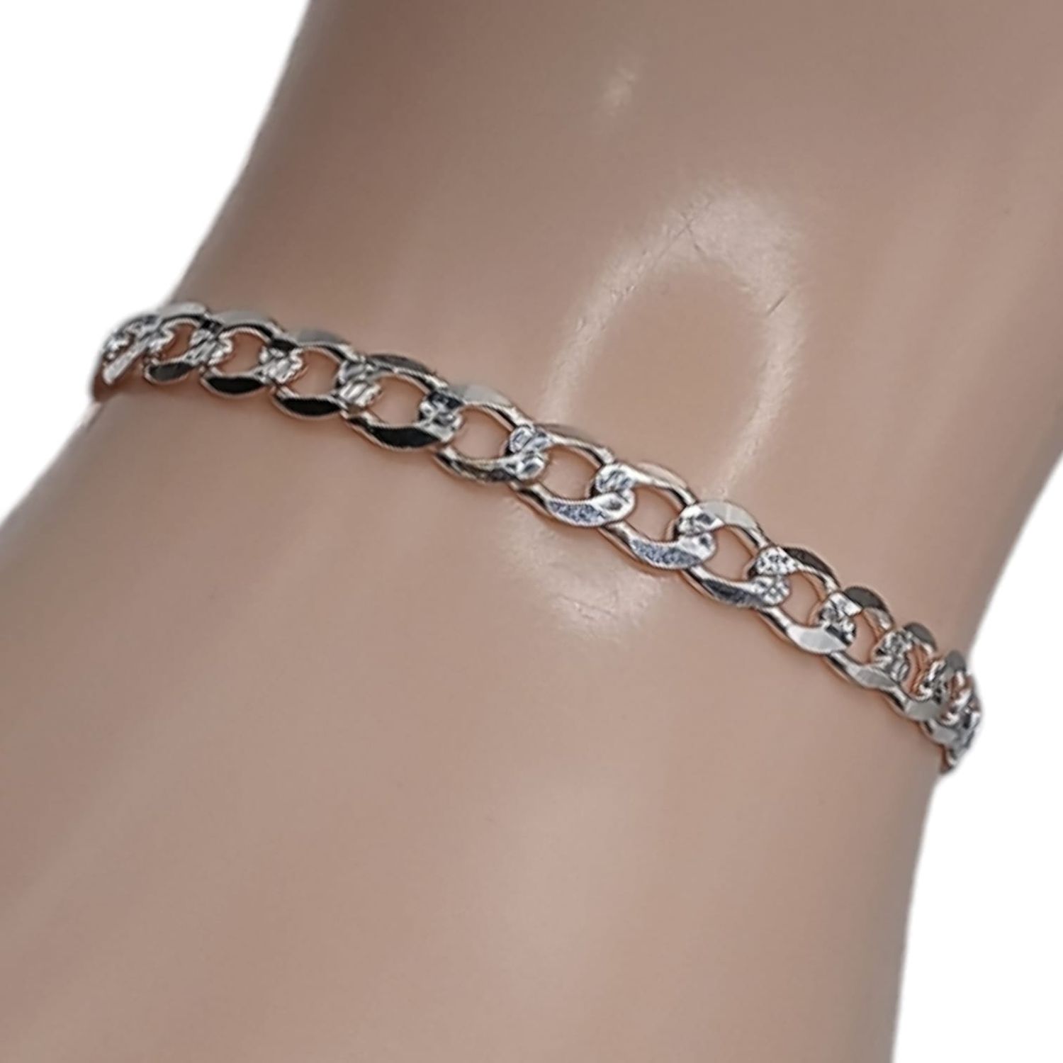 PULSERA CUBANA  DIAMANTADA 7&quot;  5MM PLATA .925