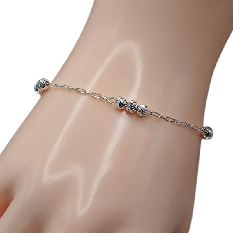 PULSERA BOLITA SONRISA 8&quot; AJUSTABLE PLATA .925