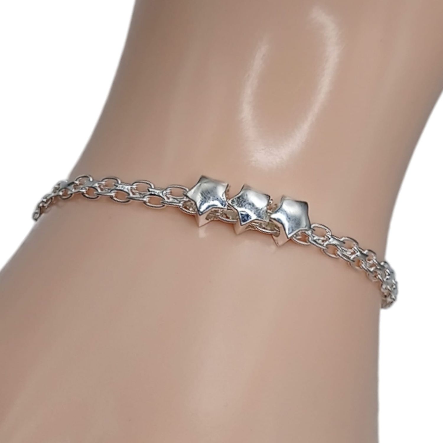 Pulsera bizmar Estrellas movibles  3 mm de ancho, 7&quot; de largo PLATA .925