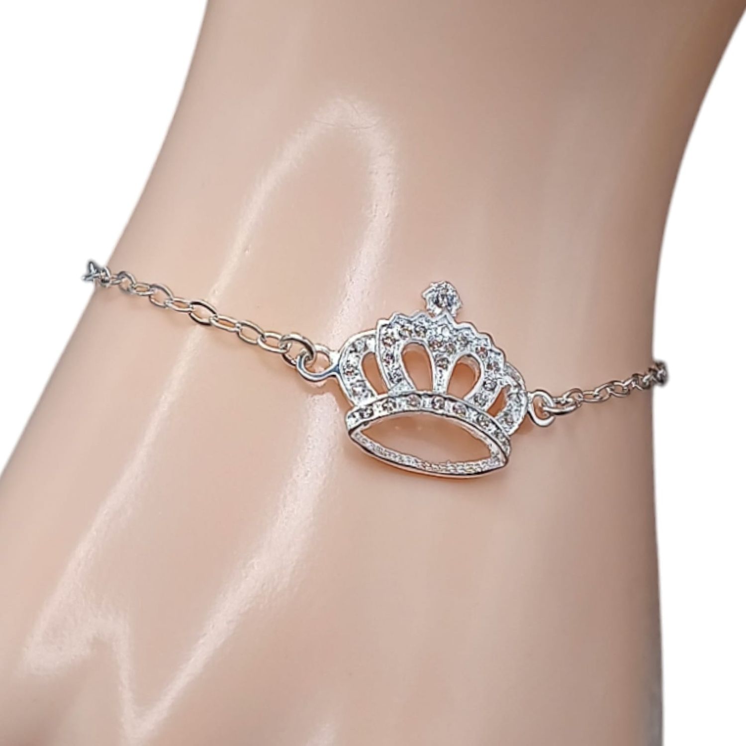 Pulsera Corona con micropave., largo hasta 8&quot;. PLATA .925