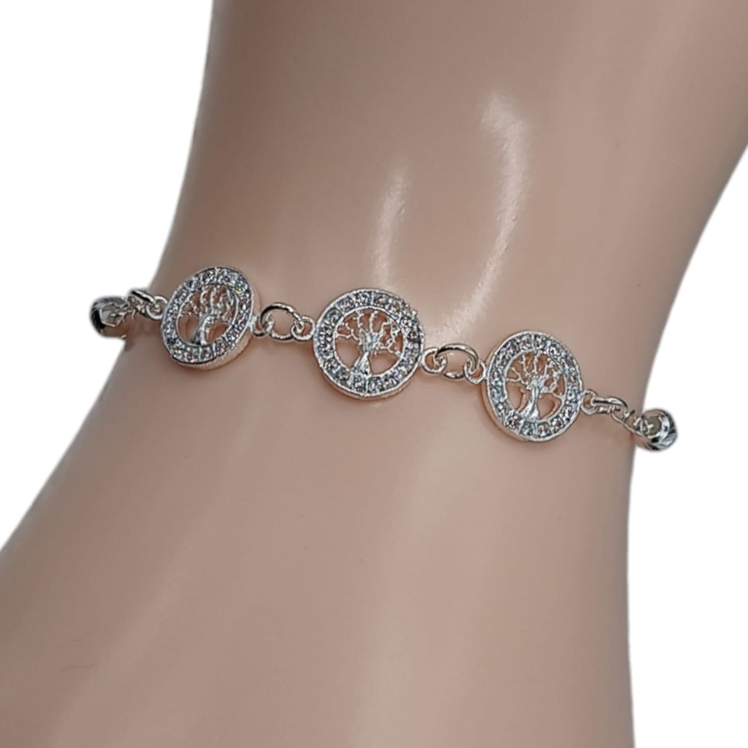 PULSERA DE ARBOL  DE LA VIDA AJUSTABLE 7.5&quot; PLATA .925