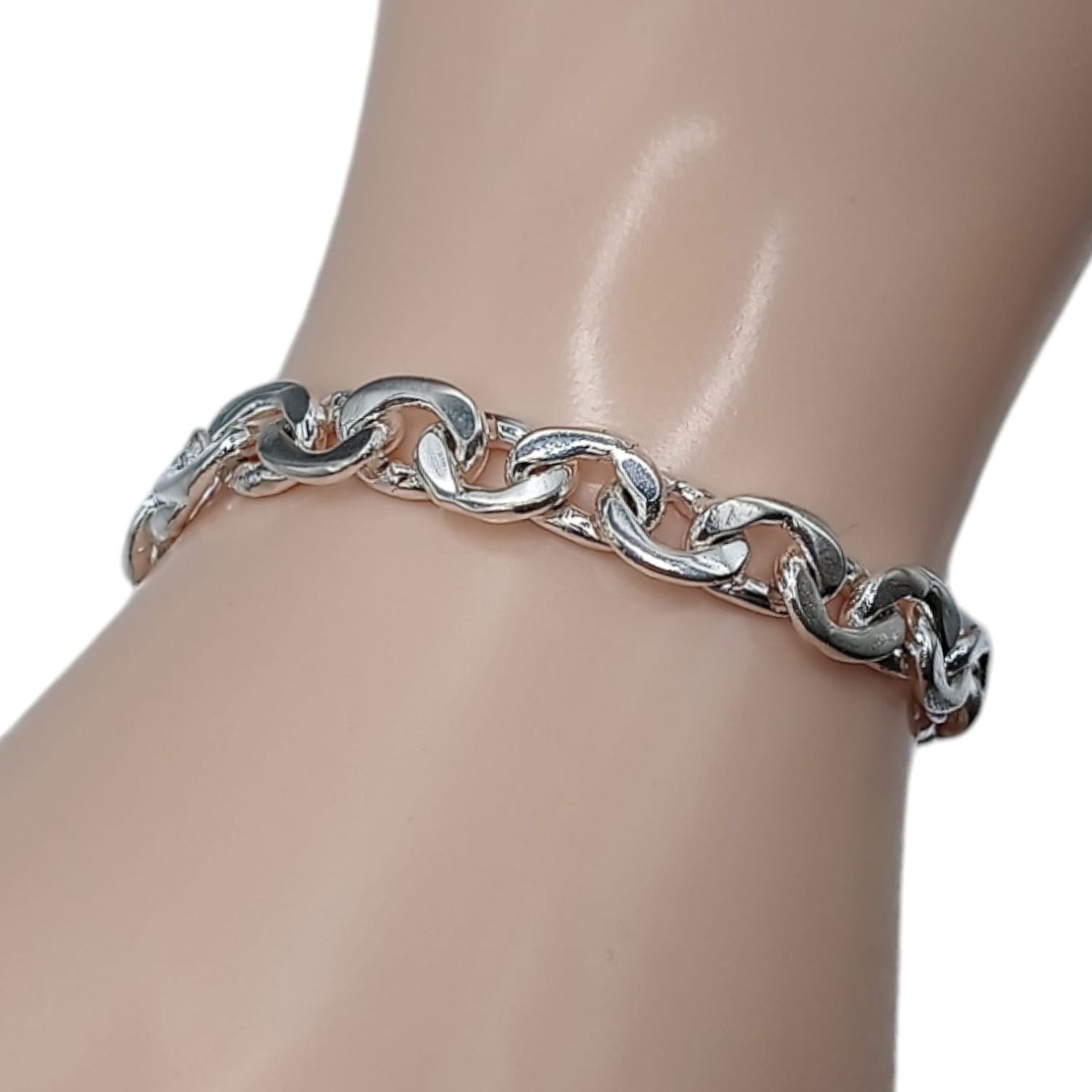 Pulsera eslavon clasico de 7 mm. de ancho y 8&quot; PLATA .925