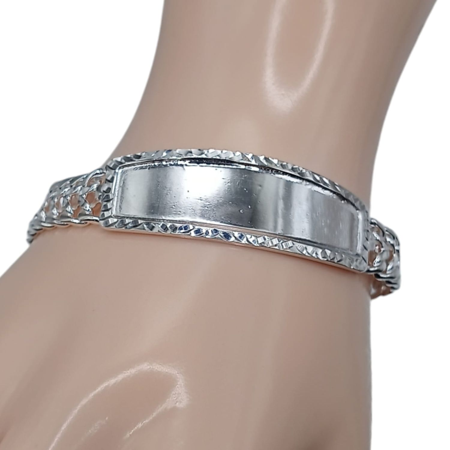 PULSERA CON PLACA DIAMANTADA L- 8.5&quot; PLATA 925 LEY