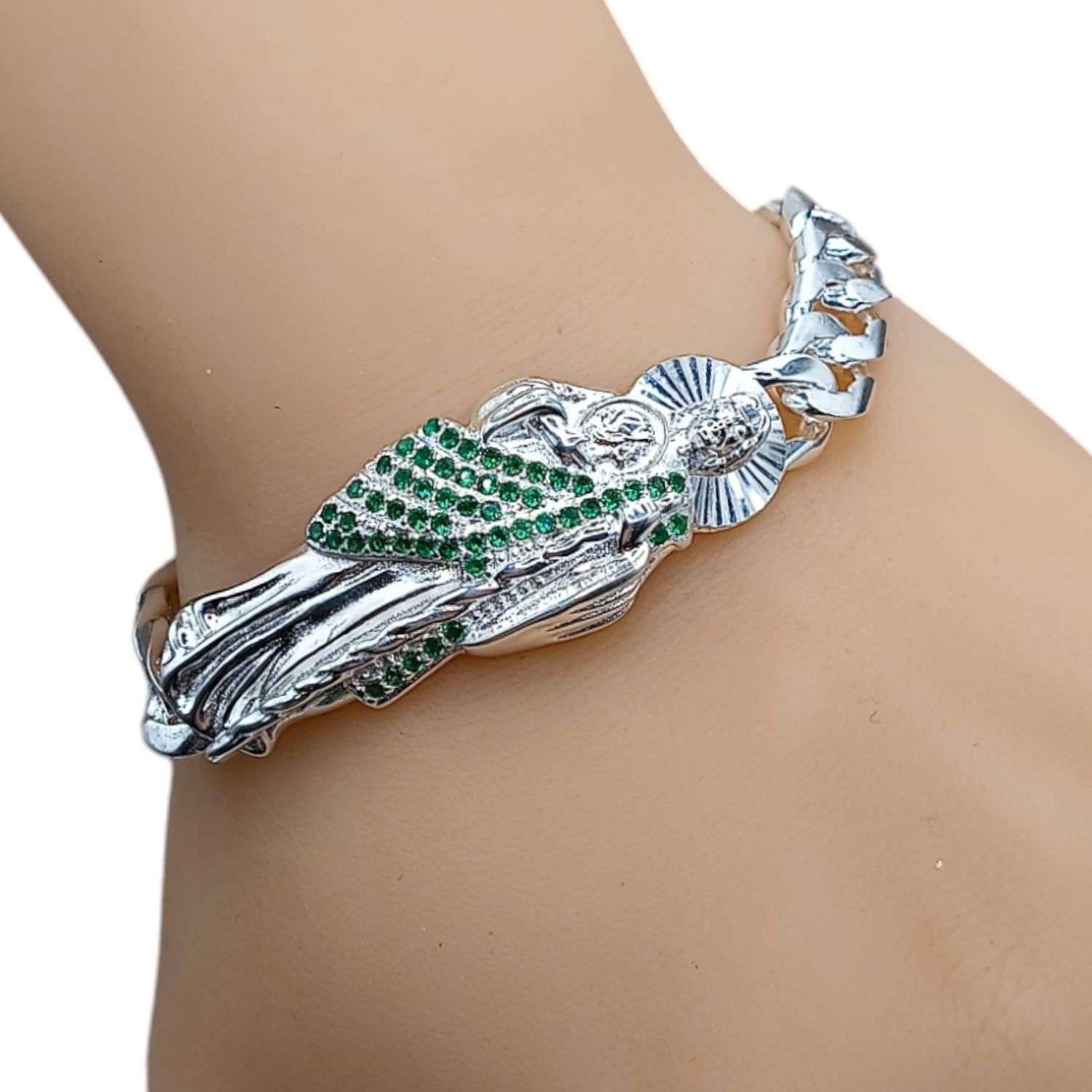PULSERA SAN JUDAS T 8&quot; 10MM  PLATA .925