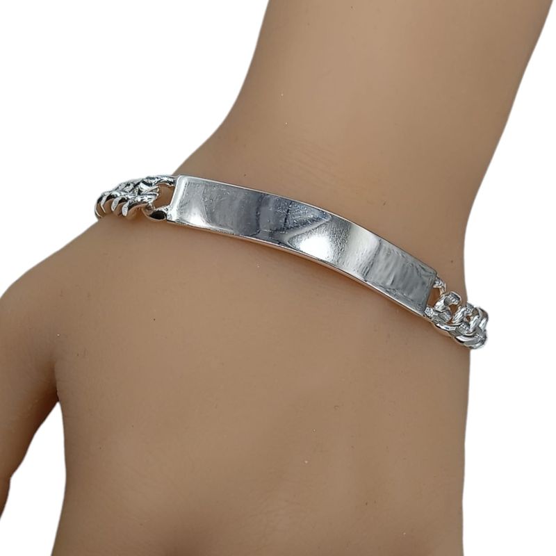 Pulsera con Placa para Caballero cubana 8&quot; 8 mm PLATA .925