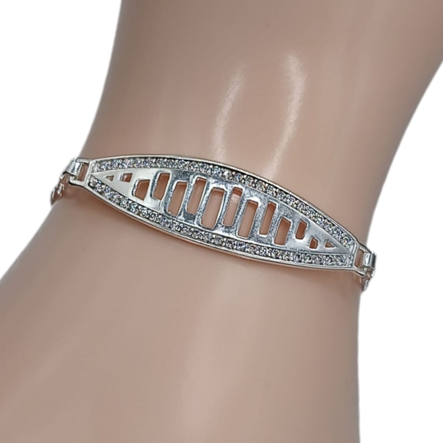 Pulsera con placa con mini cz 7&quot; PLATA .925
