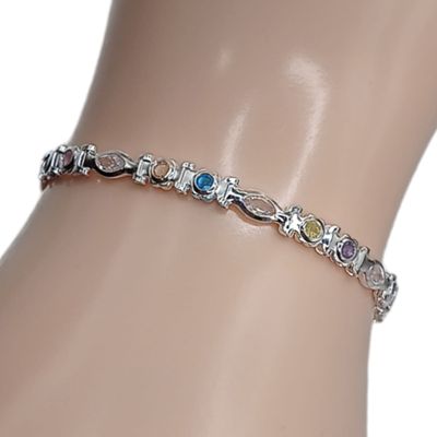 PULSERA CZ MULTICOLOR 7&quot; 4  MM  PLATA .925