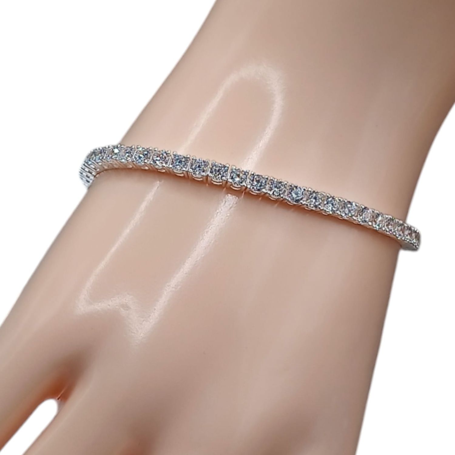Pulsera Circonias Blancas Fancy 3mm de ancho y 7” de largo PLATA .925