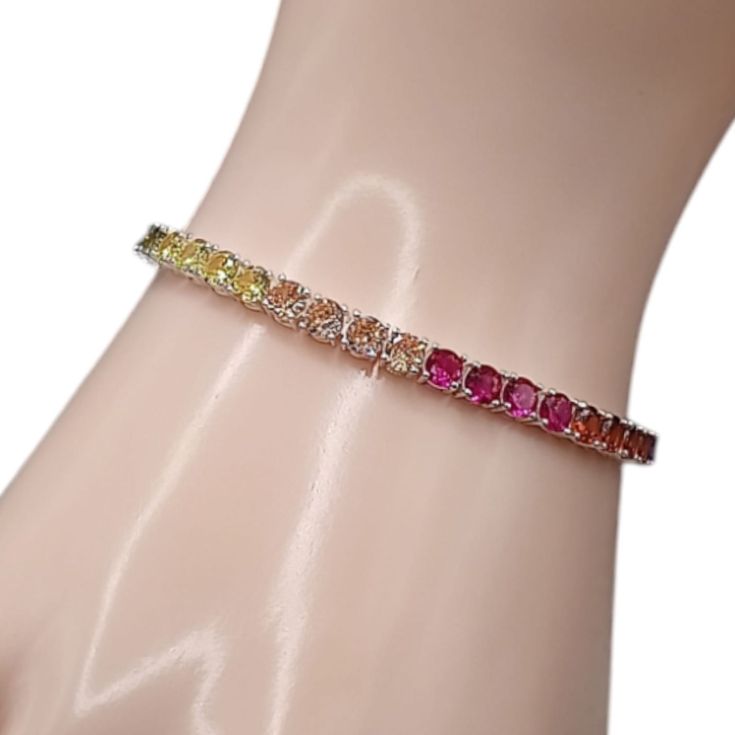 PULSERA FANCY CZ MULTICOLOR  7 &quot; 3 MM PLATA .925