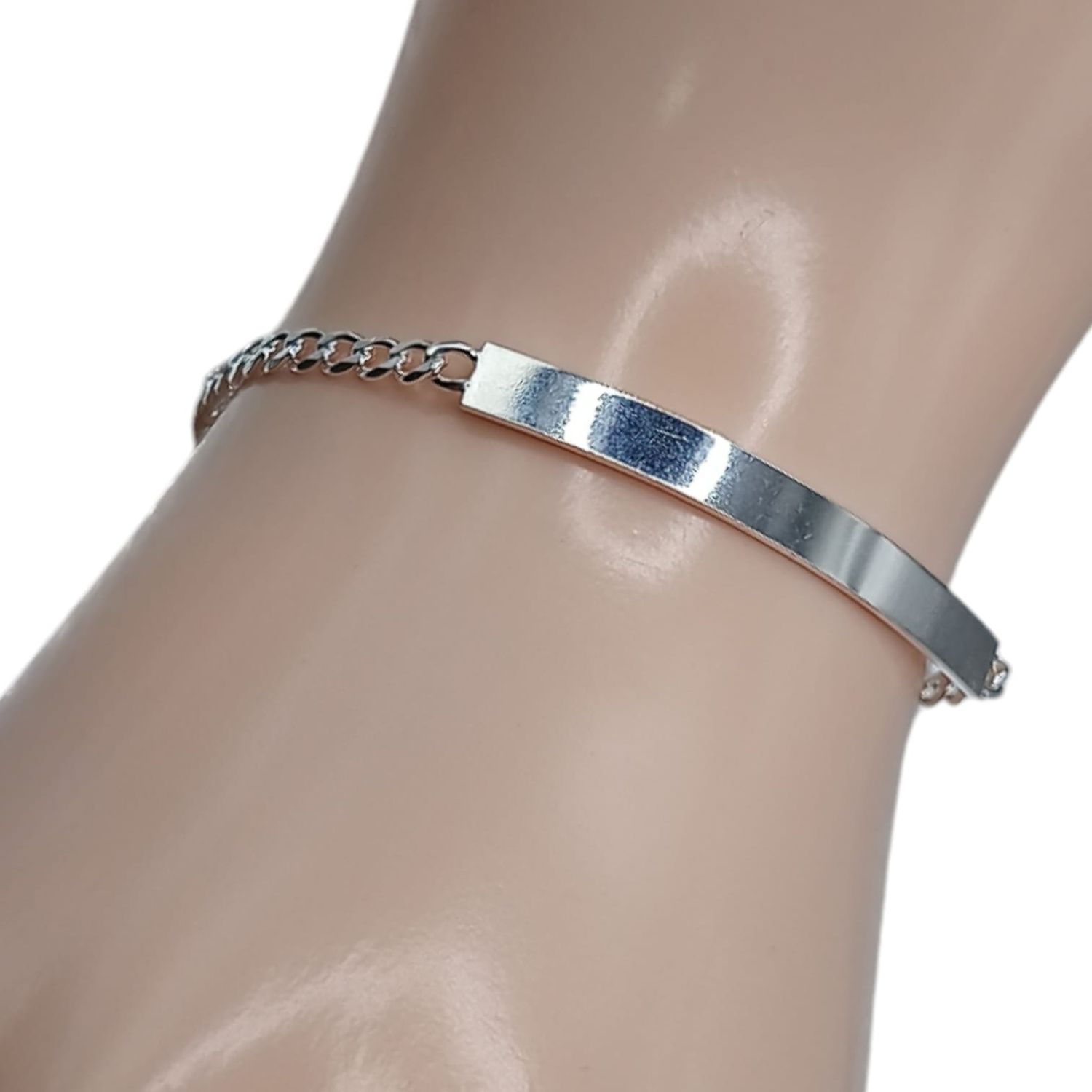 Pulsera cubana  con placa para dama  7.5 &quot; 3 mm PLATA .925