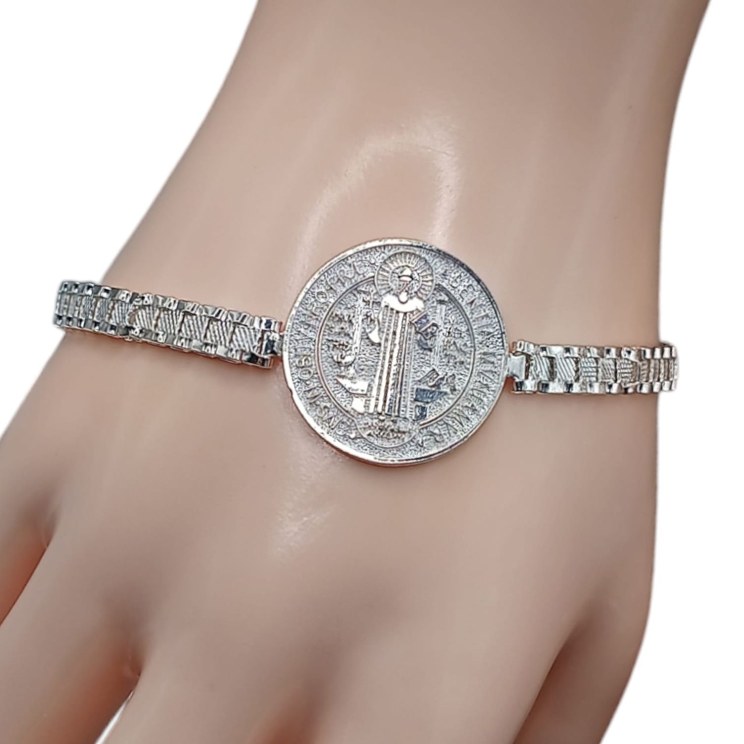Pulsera de San Benito 7.8&quot; PLATA .925