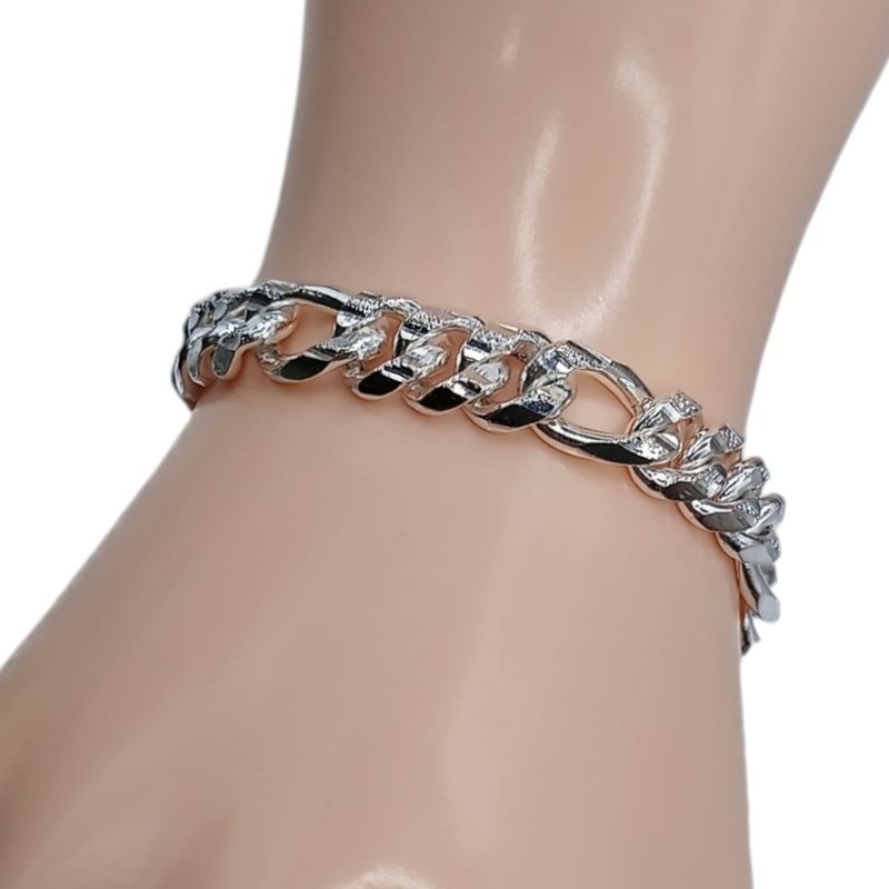Pulsera estilo Figaro Diamantado 8.5&quot; 9mm PLATA .925