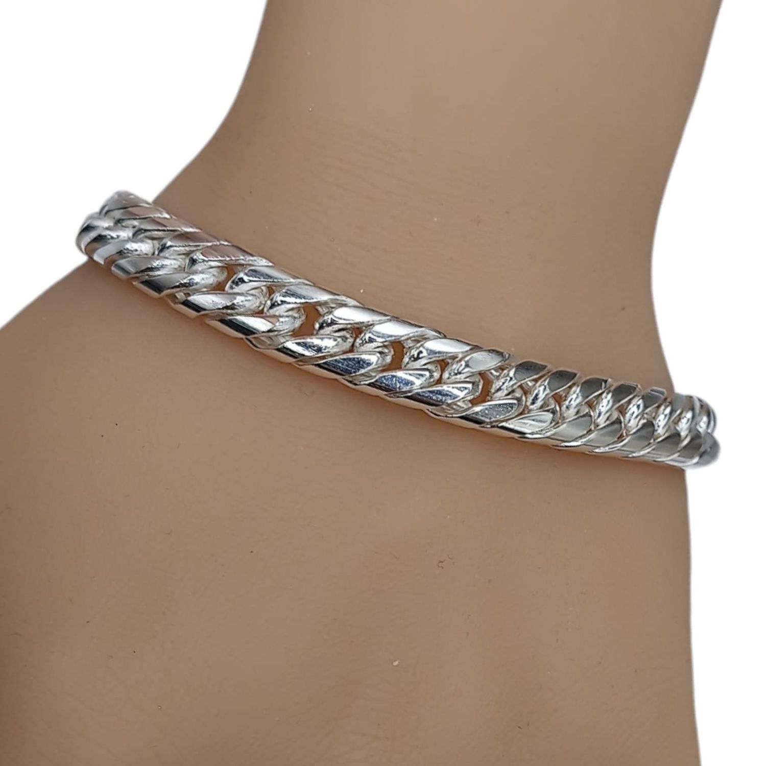Pulsera super cubana hecha a mano, medida 8.5 &quot; PLATA .925