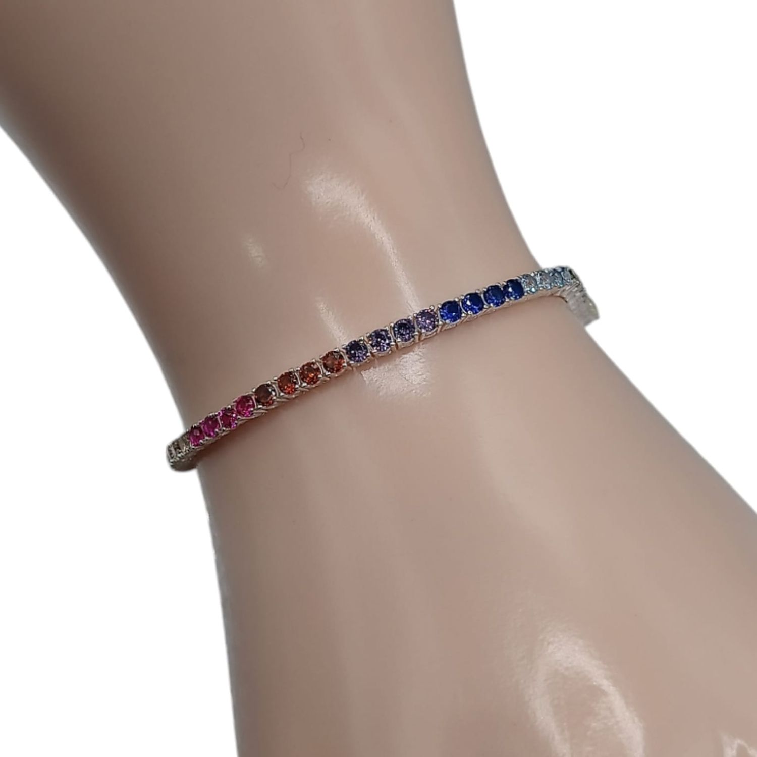 Pulsera Circonias colores  3mm mide 7” de largo PLATA .925
