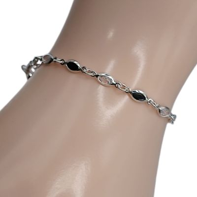 PULSERA CZ BCA Y NEGRA ARBOL DE LA VIDA 7&quot; PLATA .925