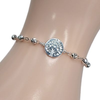 PULSERA ARBOL DE LA VIDA BOLA FACETADA 7&quot;  PLATA .925