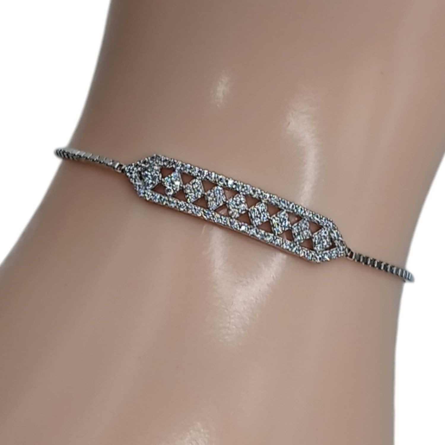 Pulsera Ajustable con rodio y cz PLATA .925