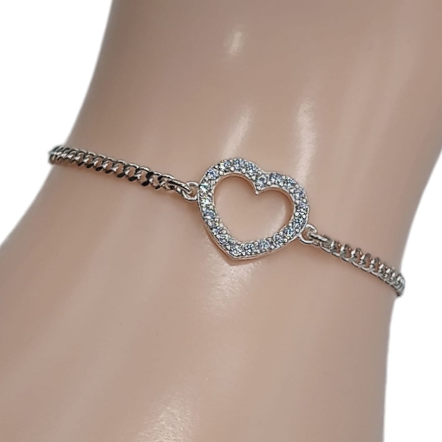 Pulsera de corazon diamantado (seleccionar medidas) PLATA .925