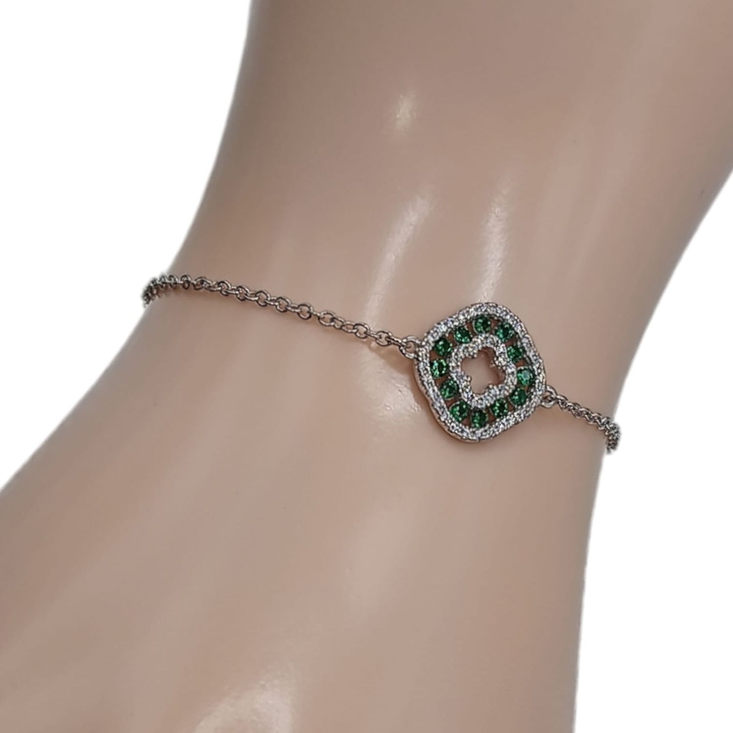 Pulsera Rombo 7.5”  cz verde PLATA .925