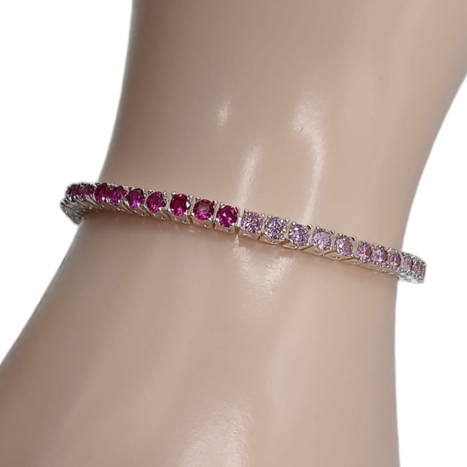 PULSERA FANCY CON CZ DE COLORES  3 MM 6.5&quot; PLATA .925