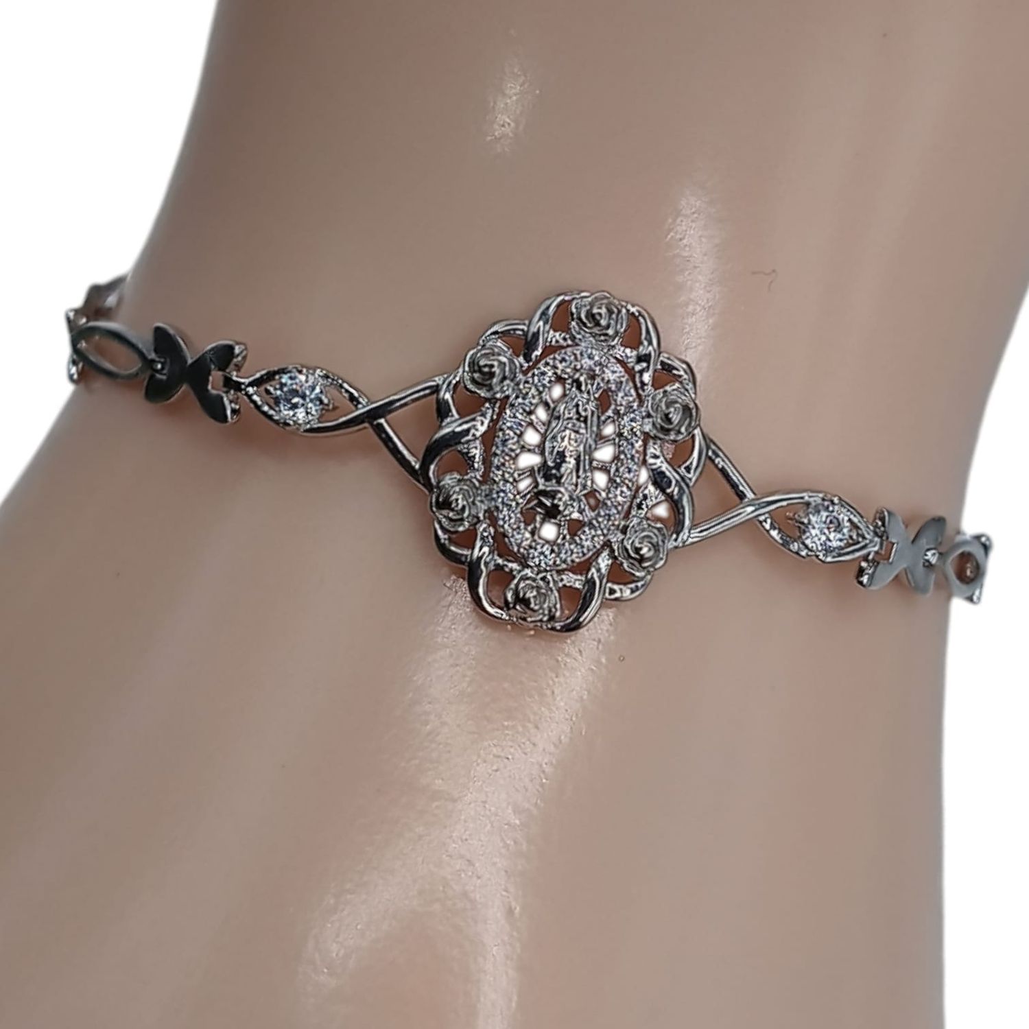 PULSERA FANCY VIRGEN DE GUADALUPE MIDE 7 PULGADAS DE LARGO. PLATA .925