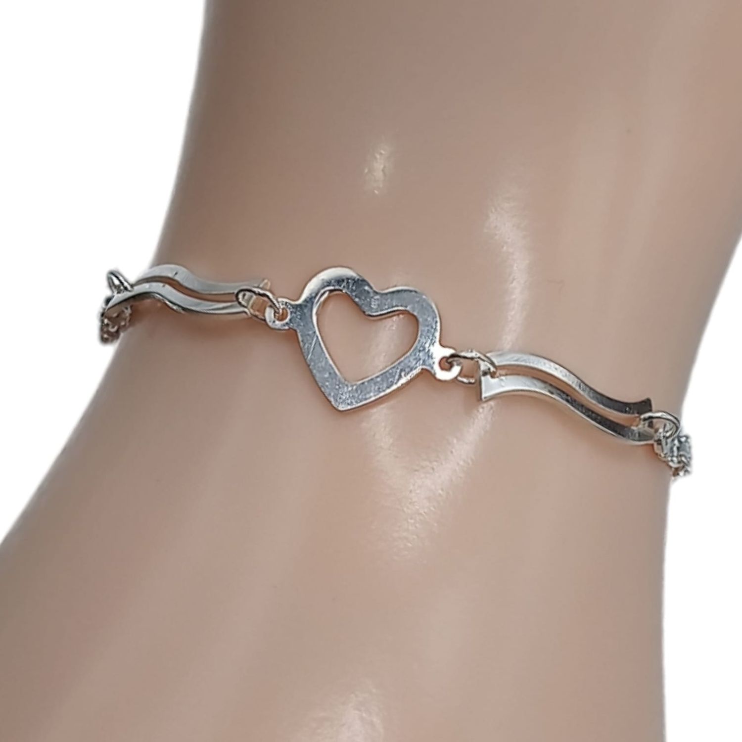 Pulsera de corazon laser 7.5&quot; PLATA .925