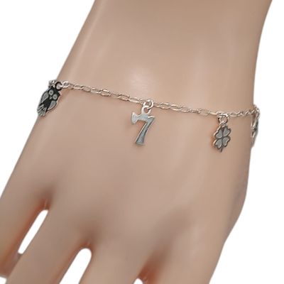 PULSO  DE LA SUERTE 7&quot; DIJES COLGANTES PLATA . 925