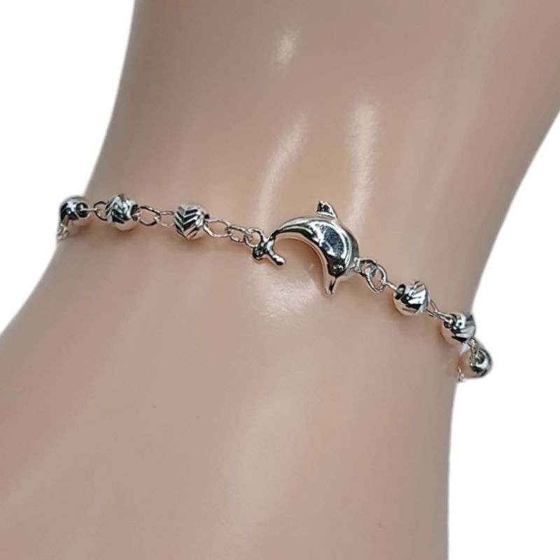 PULSO DELFIN 7&quot; CON BOLA FACETADA PLATA .925