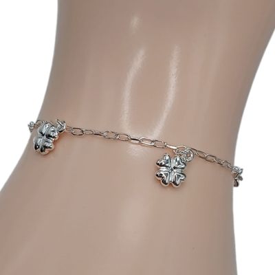 PULSERA  TREBOL DE LA SUERTE 7&quot; PLATA .925
