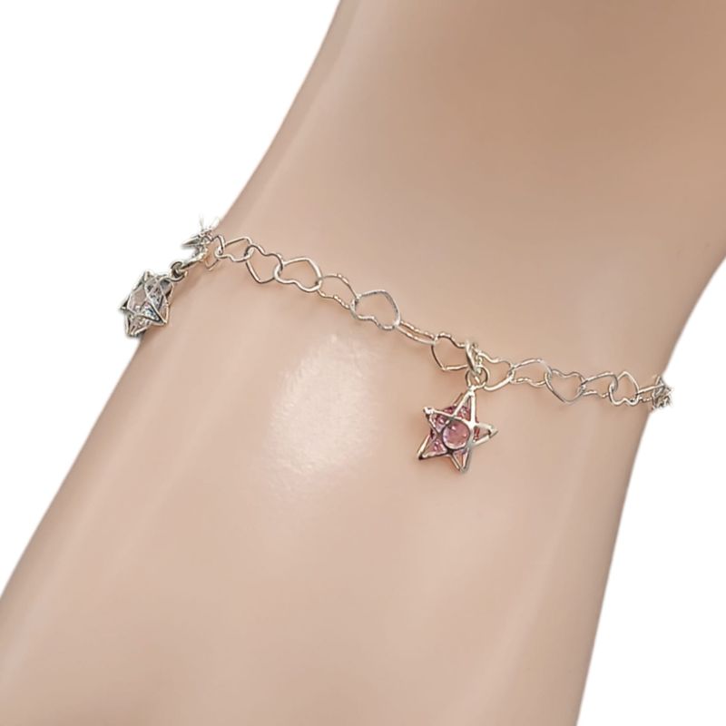 PULSERA 3 D ESTRELLAS DE COLORES 7&quot; PLATA .925