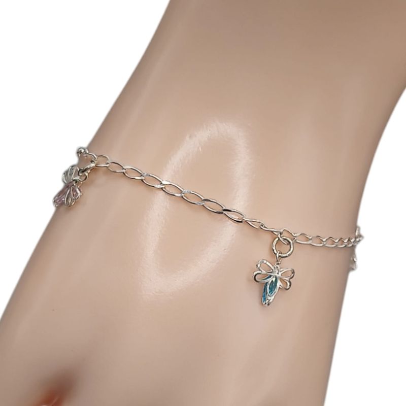 PULSERA 3 D LIBELULAS CZ DE COLORES 6.5&quot; PLATA .925