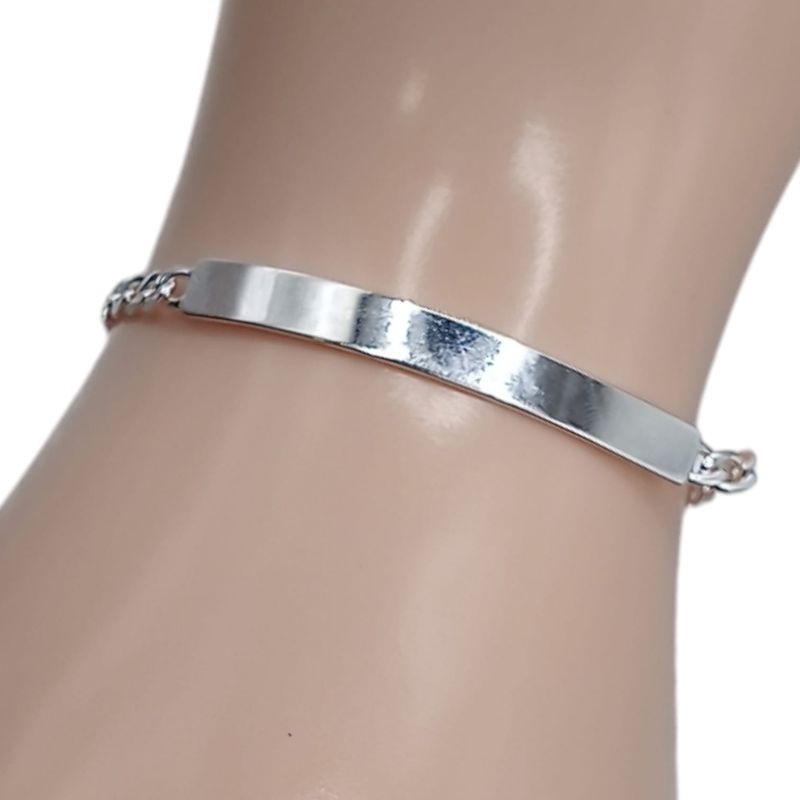 PULSERA CUBANA DIAMANTADA 8&quot; CON PLACA PLATA .925
