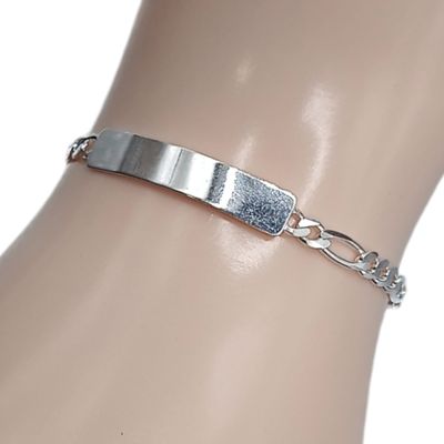 PULSO NIÑO/ÑA FIGARO 4.5&quot; 3MM CON PLACA  PLATA .925