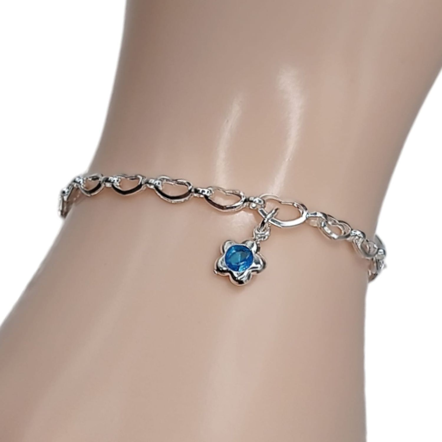 PULSERA FANCY FLOR AZUL8&quot; PLATA .925