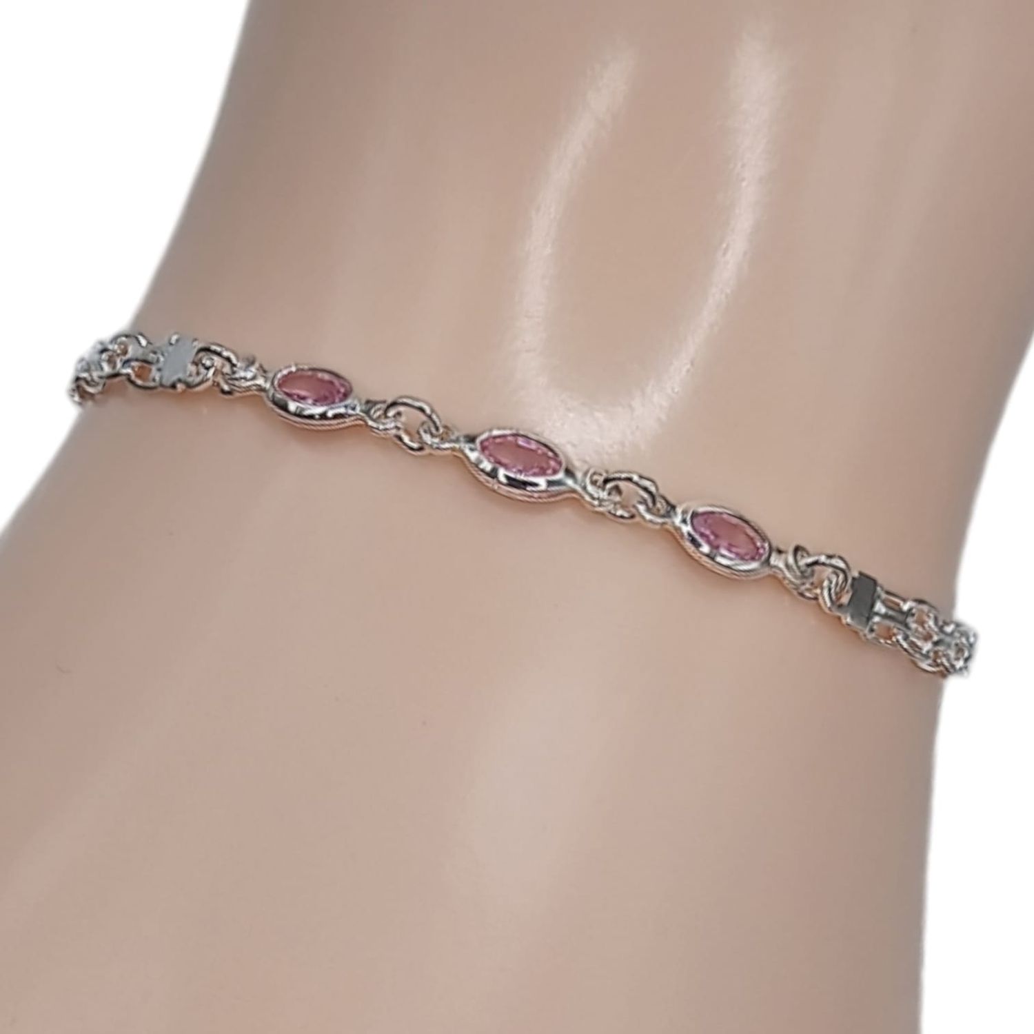 Pulsera bizmar Semilla con circonia. 3mm. de ancho. Diferentes colores. 7.5&quot; de largo PLATA .925