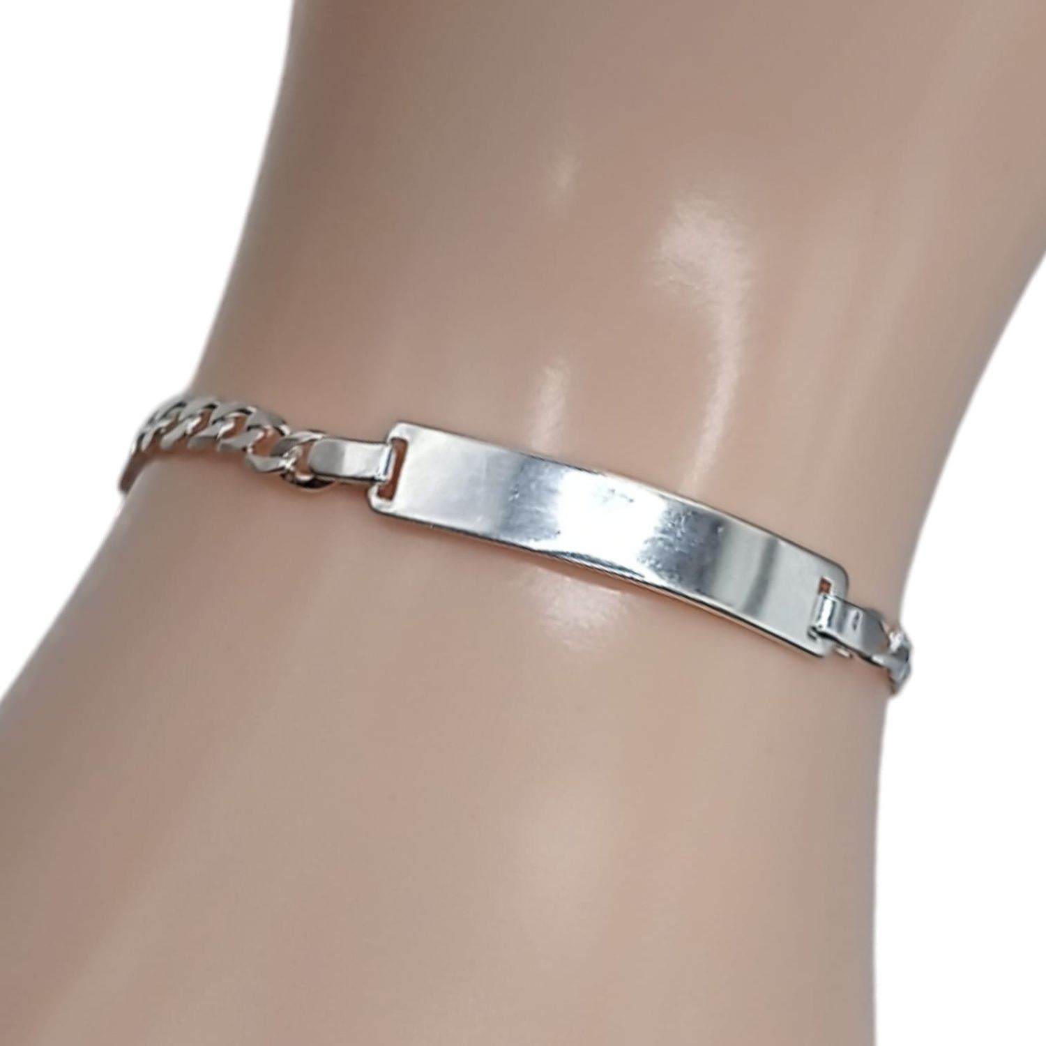 PULSERA CUBANA BABY CON PLACA 5&quot; LARGO 3MM PLATA .95